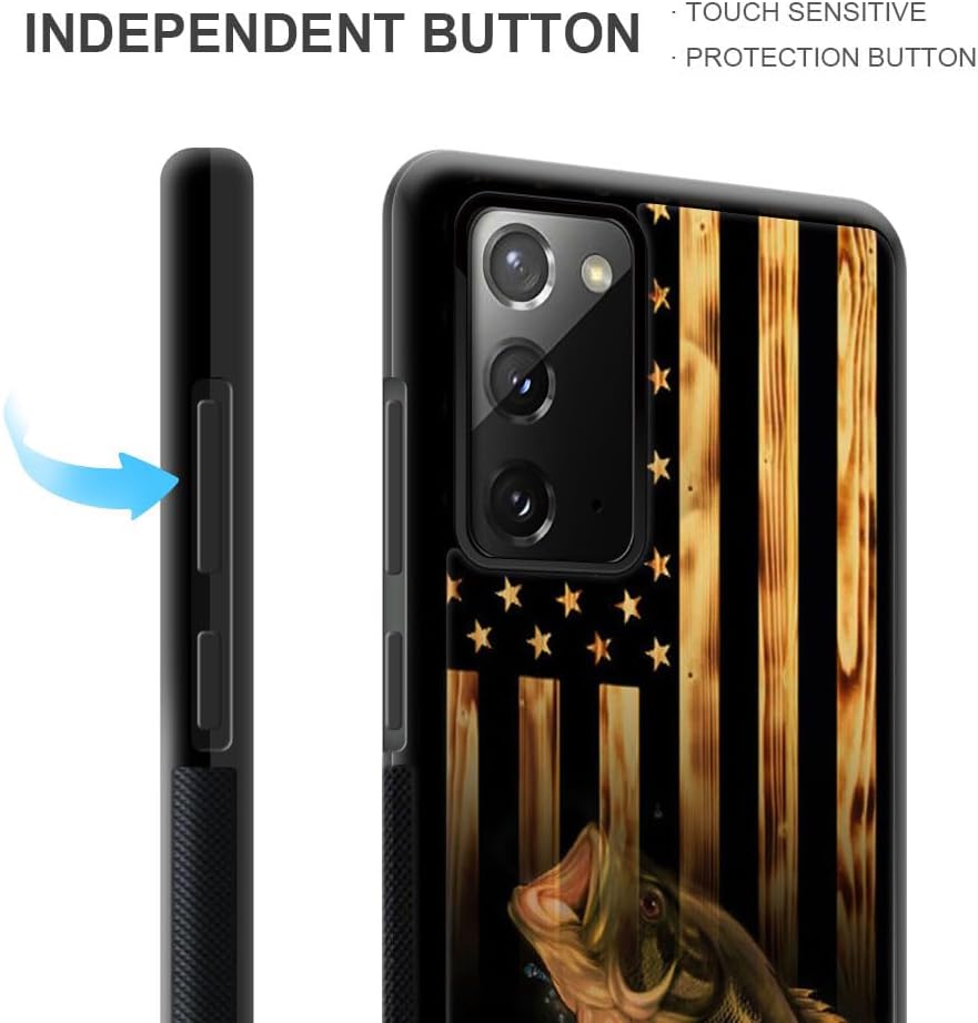 DJSOK Funda compatible con Samsung Galaxy Note 20, diseño de madera con diseño de peces de bandera estadounidense + funda protectora de silicona