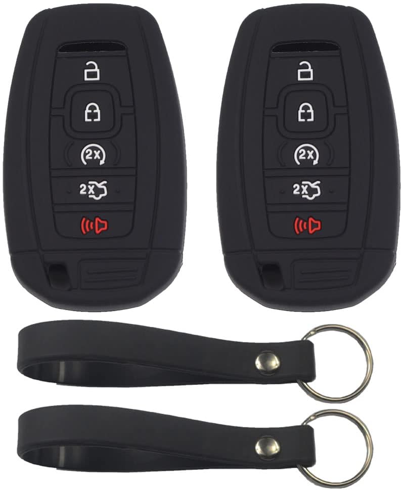 2 fundas de silicona de goma negra con 5 botones para llavero inteligente sin llave compatible con Lincoln Continental MKC MKX MKZ Nautilus Navigator