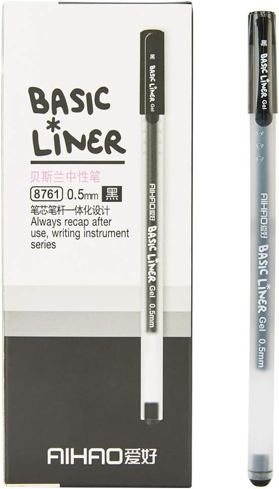 czxwyst 8761 Basic Liner – Bolígrafos de tinta de gel de 0.020 in, punta fina (color negro, paquete de 12 unidades)