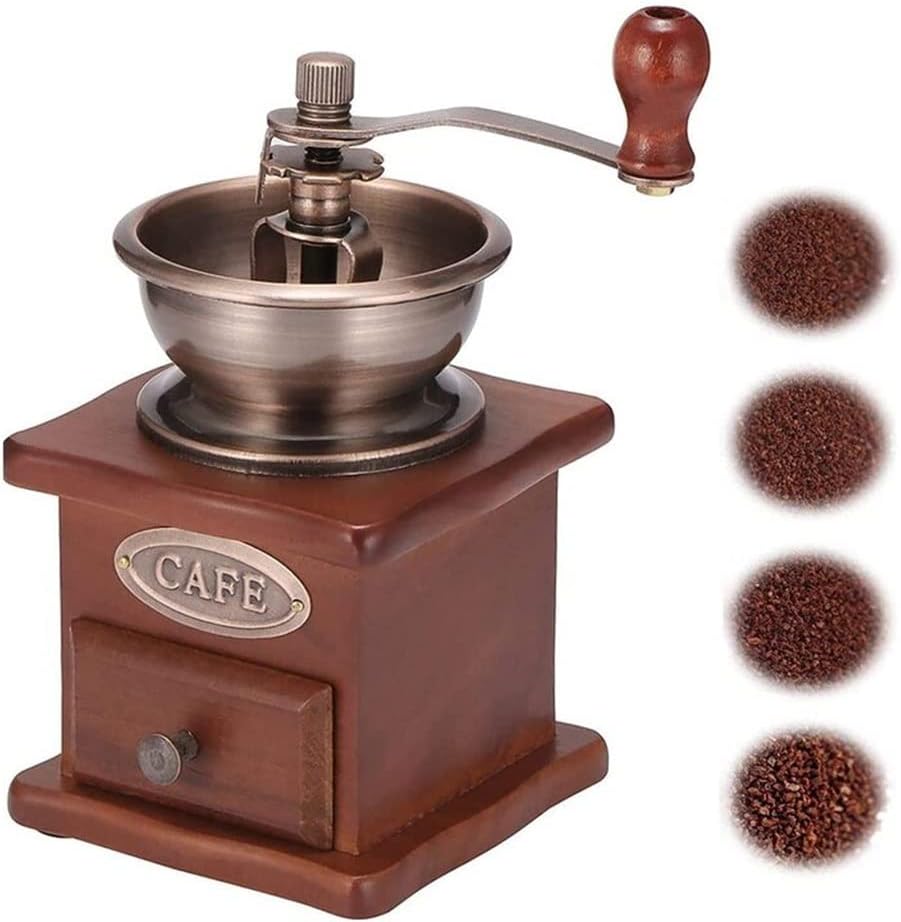 WFHTU – Molinillo de café manual, molinillo de mano de madera estilo vintage con cafetera francesa manual para el hogar