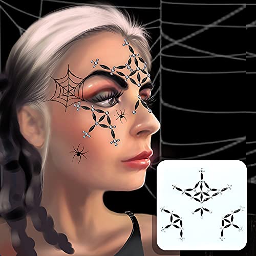 Gemas faciales de telaraña, joyas de cara del día de la muerte para Halloween, paquete de 2