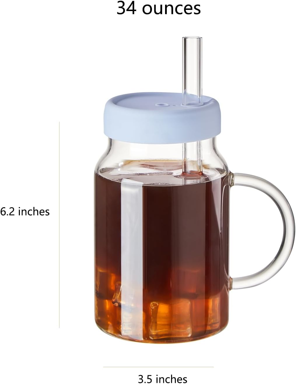 Sweejar Vasos para beber con tapa de silicona y popote de vidrio, taza de vidrio de 34 onzas con asa, taza de café helado, botella de agua de vidrio