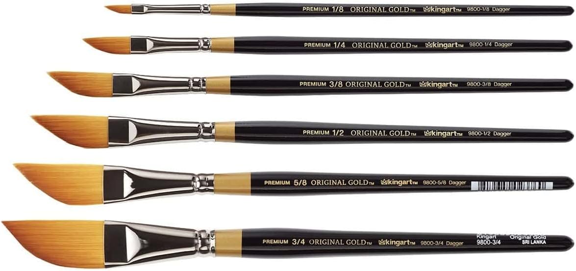 KINGART Original Gold 9800 – Juego de pinceles para pintar, multimedia de Taklon dorado, herramientas de pintura para óleo, acrílico, acuarela y