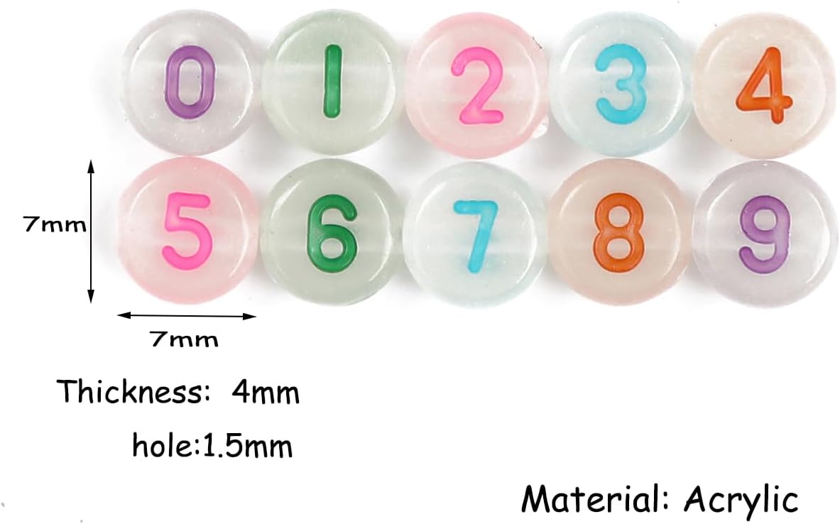 500 cuentas acrílicas brillantes, cuentas de números luminosas y coloridas para hacer joyas, collares de bricolaje, llaveros, pulseras (número