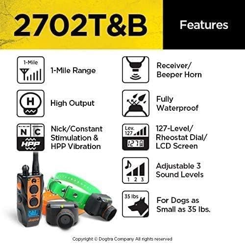 Dogtra 2702T&B Collar electrónico de entrenamiento de perros de largo alcance de 1 milla y 2 perros con sonido remoto para entrenamiento de perros