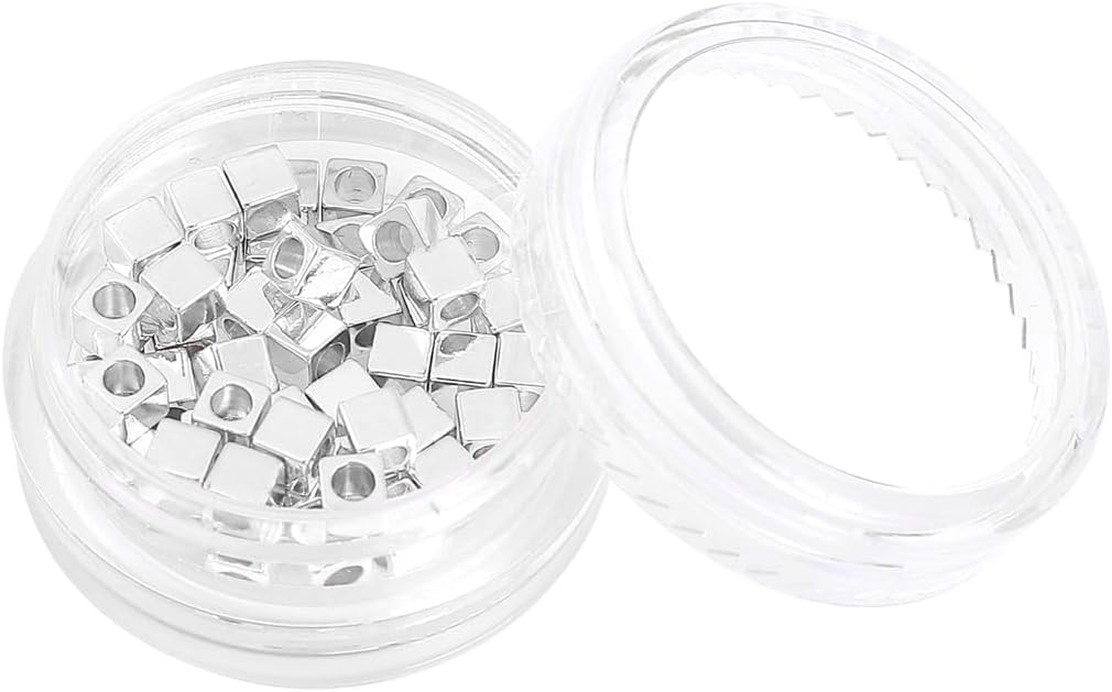 Cuentas espaciadoras de cubo chapado en plata ángulo recto 0.118×0.118 in 50pcs para la fabricación de joyas hallazgos no se deslustran