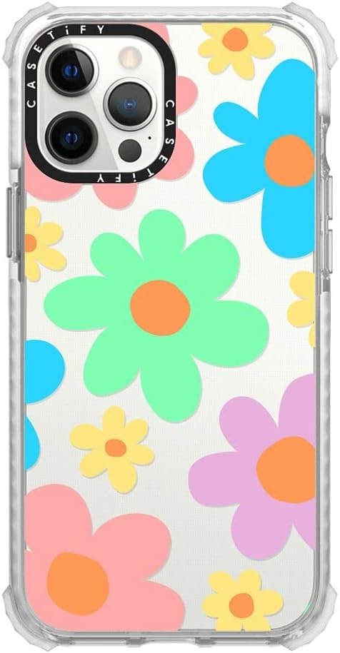 CASETiFY Funda Ultra Impact para iPhone 12 Pro Max protección contra caídas de 9.8 pies  Transparente floral pastel colores 70s Retro Flower Power