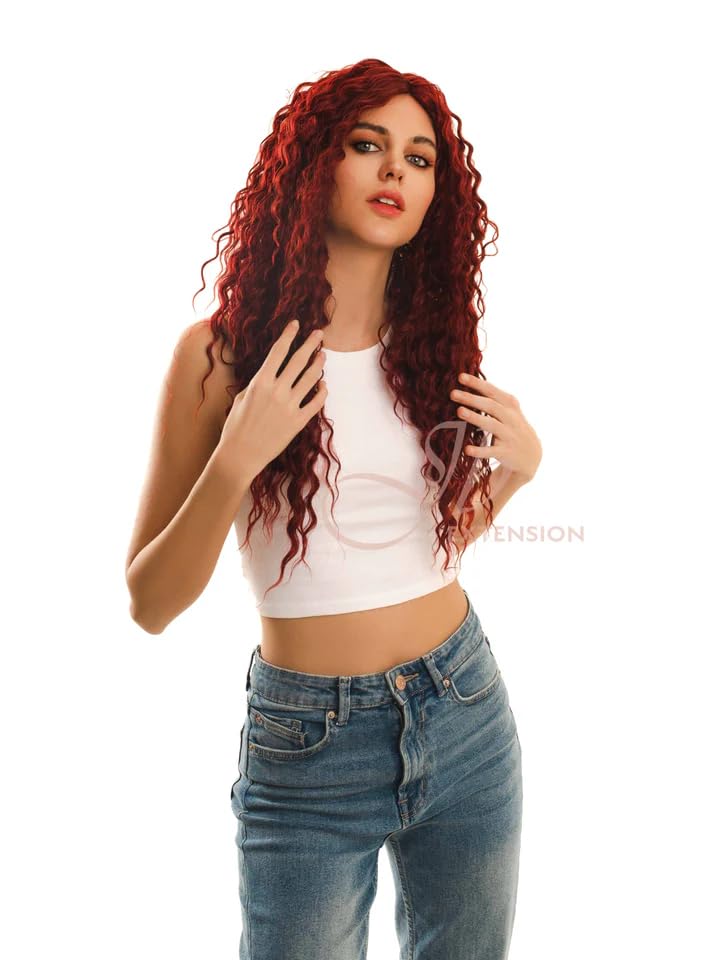 Peluca de encaje frontal flama, extra rizada, color rojo, afro, para mujer, pelucas sintéticas naturales para uso diario (pelucas de cabello natural)
