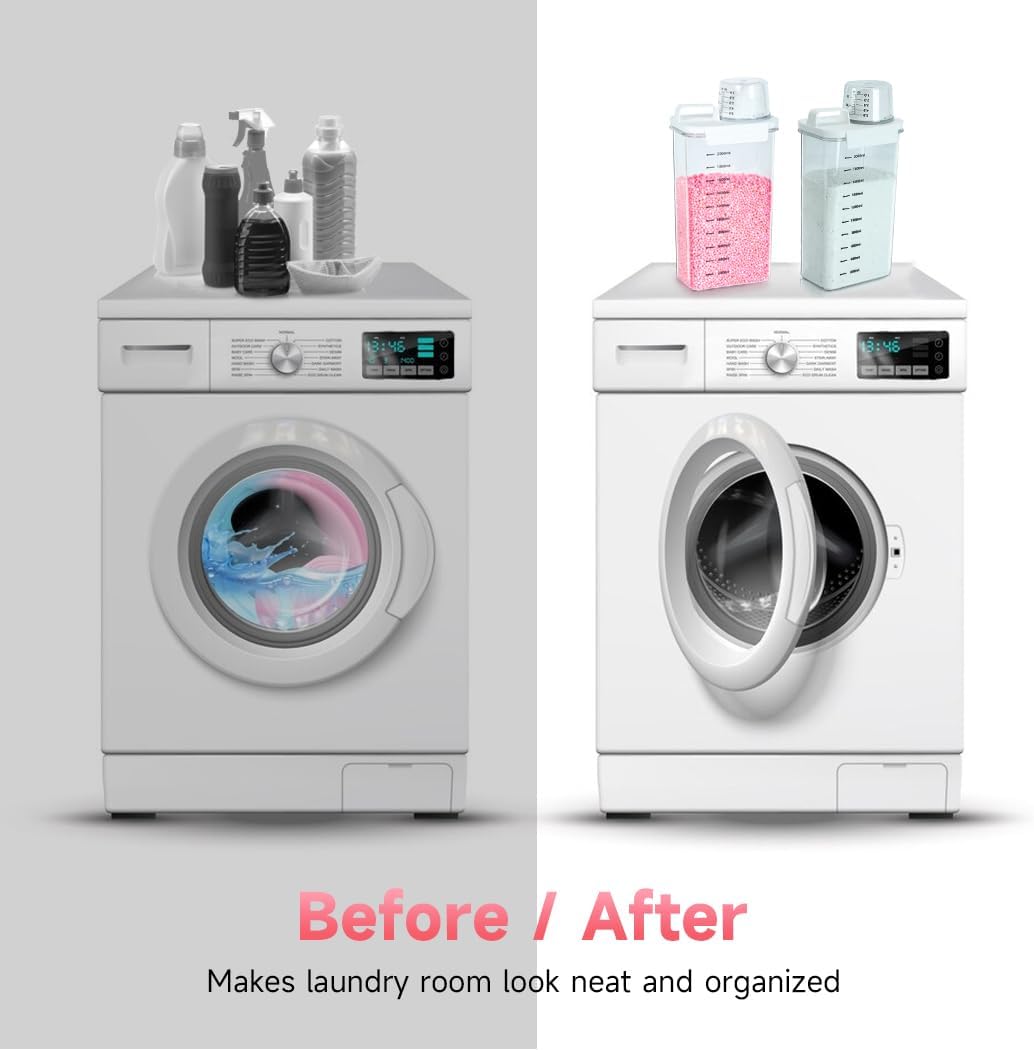 Tokokimo – Paquete de 2 dispensadores de detergente para ropa sucia, contenedor de energía para lavandería de 78 onzas, dispensador de perlas para
