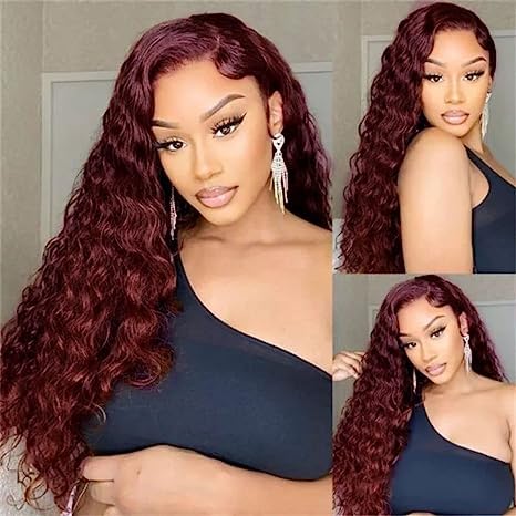 REMY HAIR – Extensiones de cabello humano virgen brasileño de 18 pulgadas, color rojo con ondas profundas, color #99j borgoña #99j, extensiones de