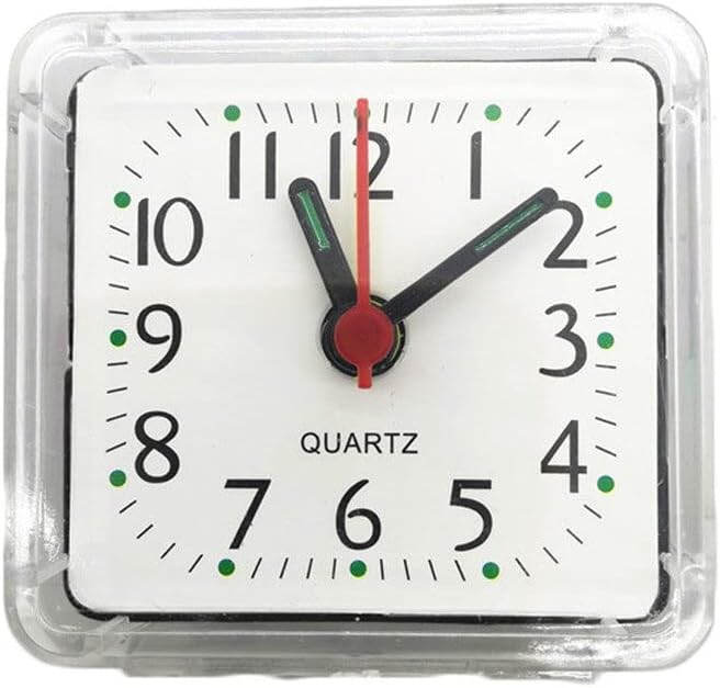 Reloj despertador cuadrado, silencio, sin batería, pequeño reloj despertador portátil de viaje, blanco y creativo, bonito e inteligente
