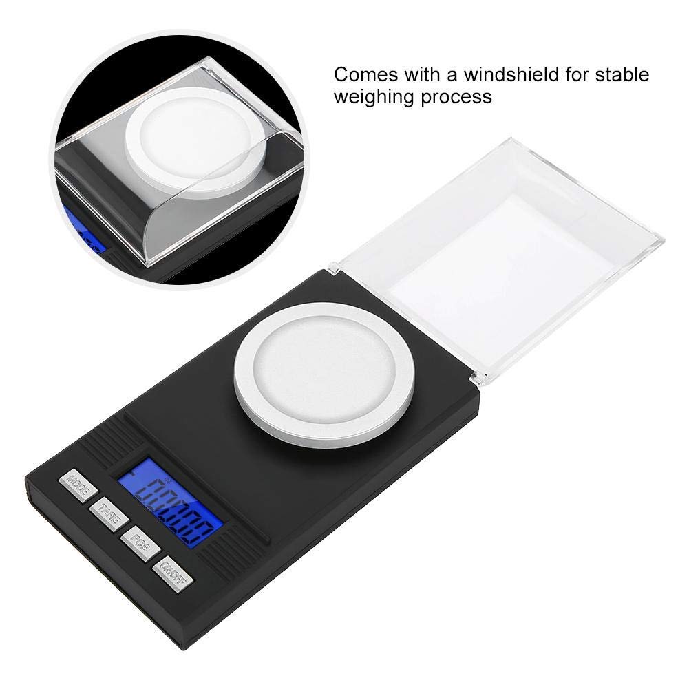 Báscula digital de miligramo, pantalla digital LED, mini portátil de alta precisión 0.00 oz de bolsillo para joyería con pesas de calibración,