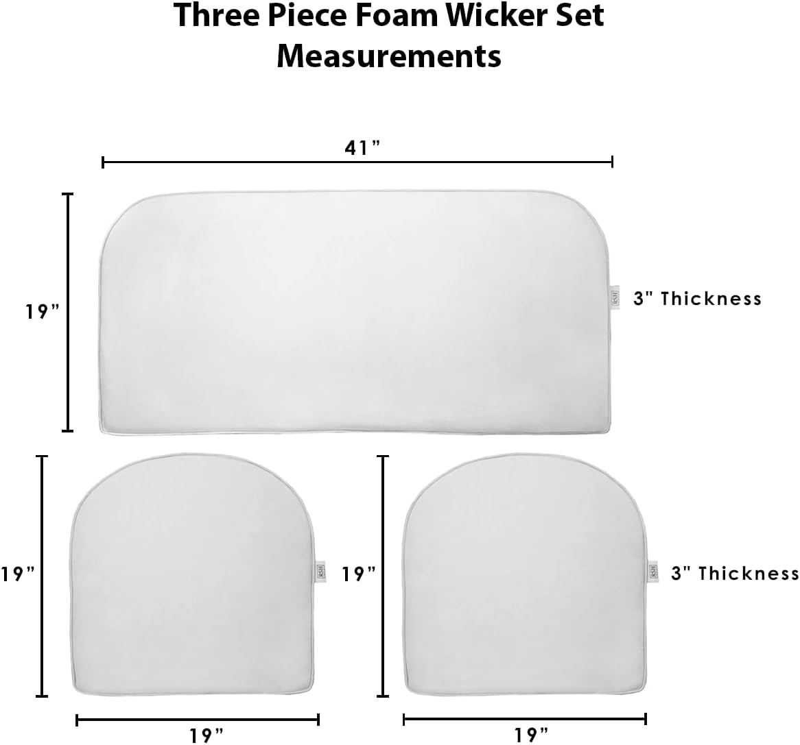 RSH Decoración Juego de 3 piezas de espuma de mimbre y cojín para silla  Tejido de poliéster para interiores y exteriores  Reversible  41 pulgadas
