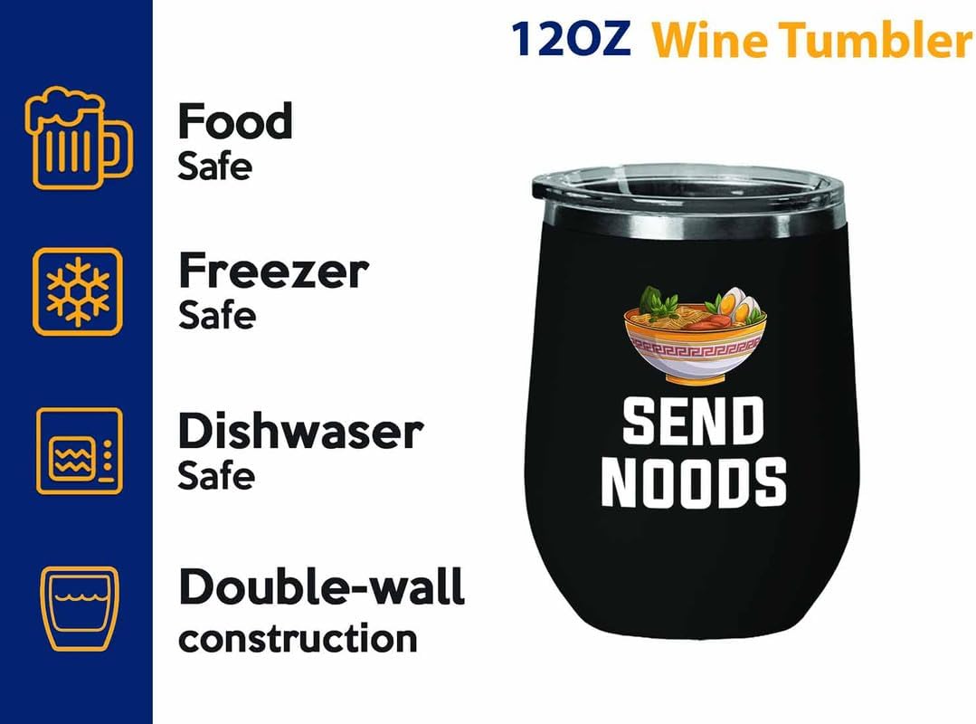 Ramen Lover Black Edition – Vaso de vino de 12 onzas – Enviar fideos – Food Lovers pollo, calabaza, despensa, fideos picantes veganos