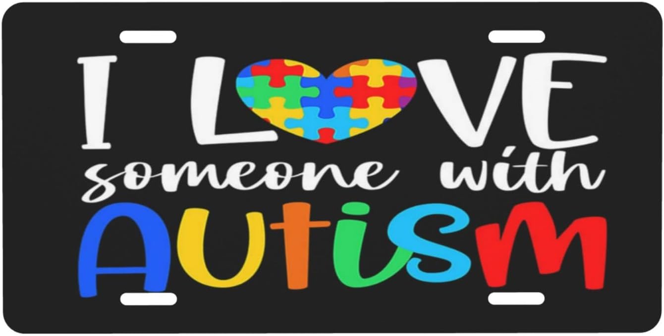 Placa de matrícula retro con texto en inglés “I Love Someone with Autismo”, placa de metal para automóvil, decoración del hogar para mujeres y
