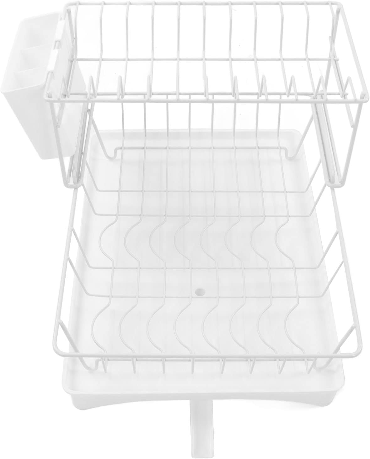 Escurridor de platos para encimera de cocina, 2 niveles con soporte para tazas, escurridor de platos con escurridor, soporte para utensilios de gran