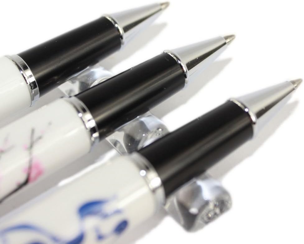 Gullor 3 Pcs Rollerball Pen 8802 Blanco y Negro, clip plateado, tres patrones
