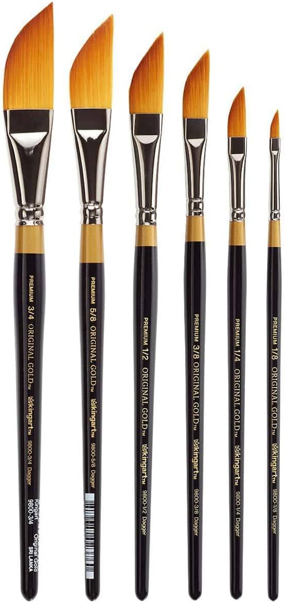 KINGART Original Gold 9800 – Juego de pinceles para pintar, multimedia de Taklon dorado, herramientas de pintura para óleo, acrílico, acuarela y