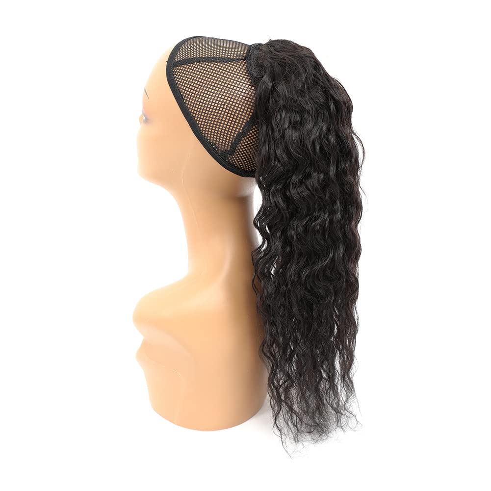 Alisfeel Extensiones de cola de caballo de cabello humano ondulado natural para mujeres negras, extensión de cola de caballo con cordón, 3.53 onzas