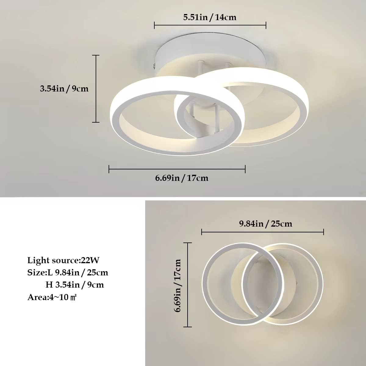 DELIPOP Lámpara de techo LED, luz neutra redonda de 4500 K, moderna lámpara de techo LED de acrílico cerca de luces de techo para pasillo, escalera,