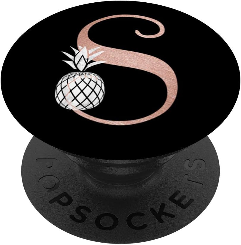 Letra S oro rosa monograma pop zócalo piña, inicial S  PopSockets agarre y soporte para teléfonos y tabletas