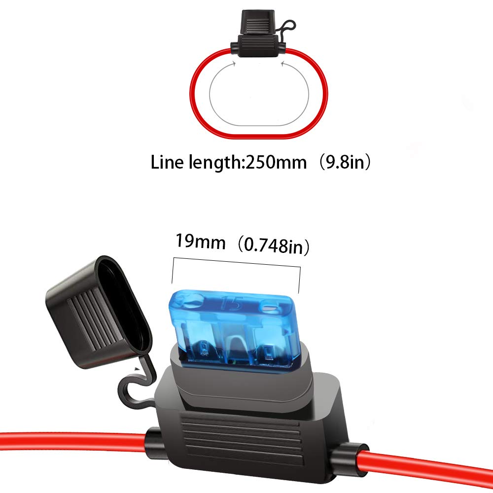 Soporte en línea 16AWG arnés de cableado ATCATO 15AMP Blade Automotive Fuse Holder 2 Pack