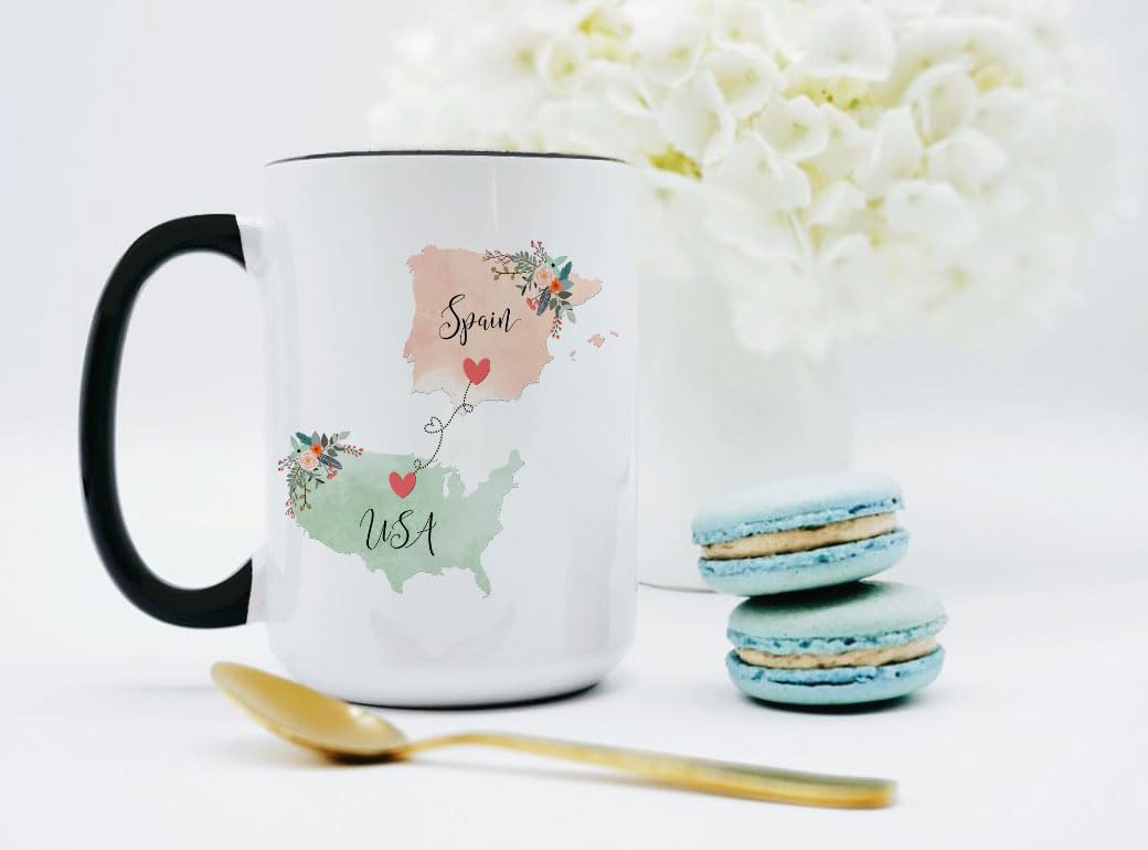 USA Spain Mug Coffee Cup Gift Best Friend Mom Girlfriend Aunt Grandma Birthday Mother’s Day Going Away Present Moving New Job Gifts (11 oz,