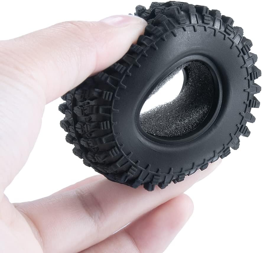 Juego de ruedas y neumáticos RC de 124 de 1 pulgada con micro Beadlock neumáticos de goma de 2.126in con inserto de espuma para cerrojo Axial SCX24