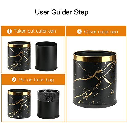 Cubo de basura pequeño de 2.6 galones para oficina, baño, cesta de basura para dormitorio, bolsa de basura invisible para sala de estar (mármol