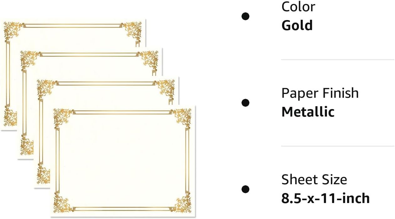 Empire Gold & White Parchment Certificate Papers – Paquete de 100, compatible con impresoras láser y de inyección de tinta, para oficina, premios de