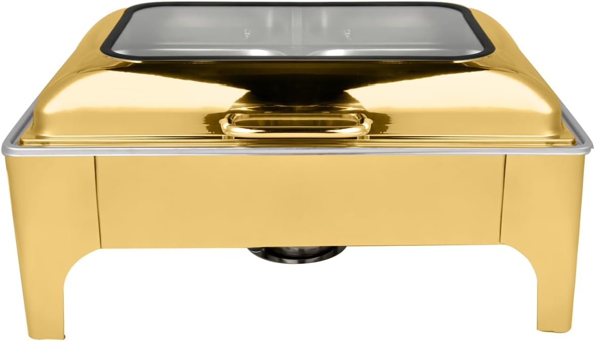 Golden Chafing Dish – Juego de bufé de 9 cuartos de galón, calentadores de alimentos y calentadores con tapas para fiestas, bufés, bandejas de