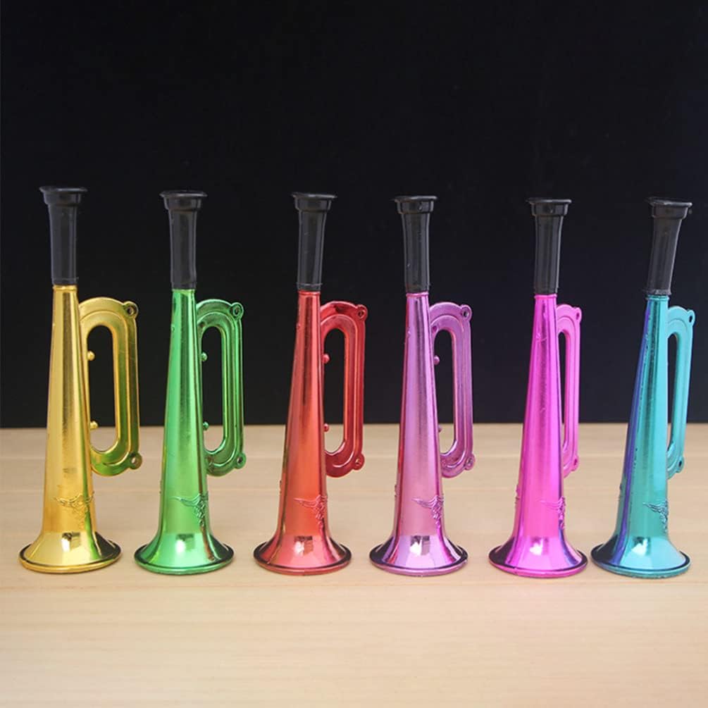 TOYANDONA 6 juguetes metálicos de trompeta, instrumento de trompeta para niños, instrumentos musicales de plástico para fiestas y eventos, recuerdos