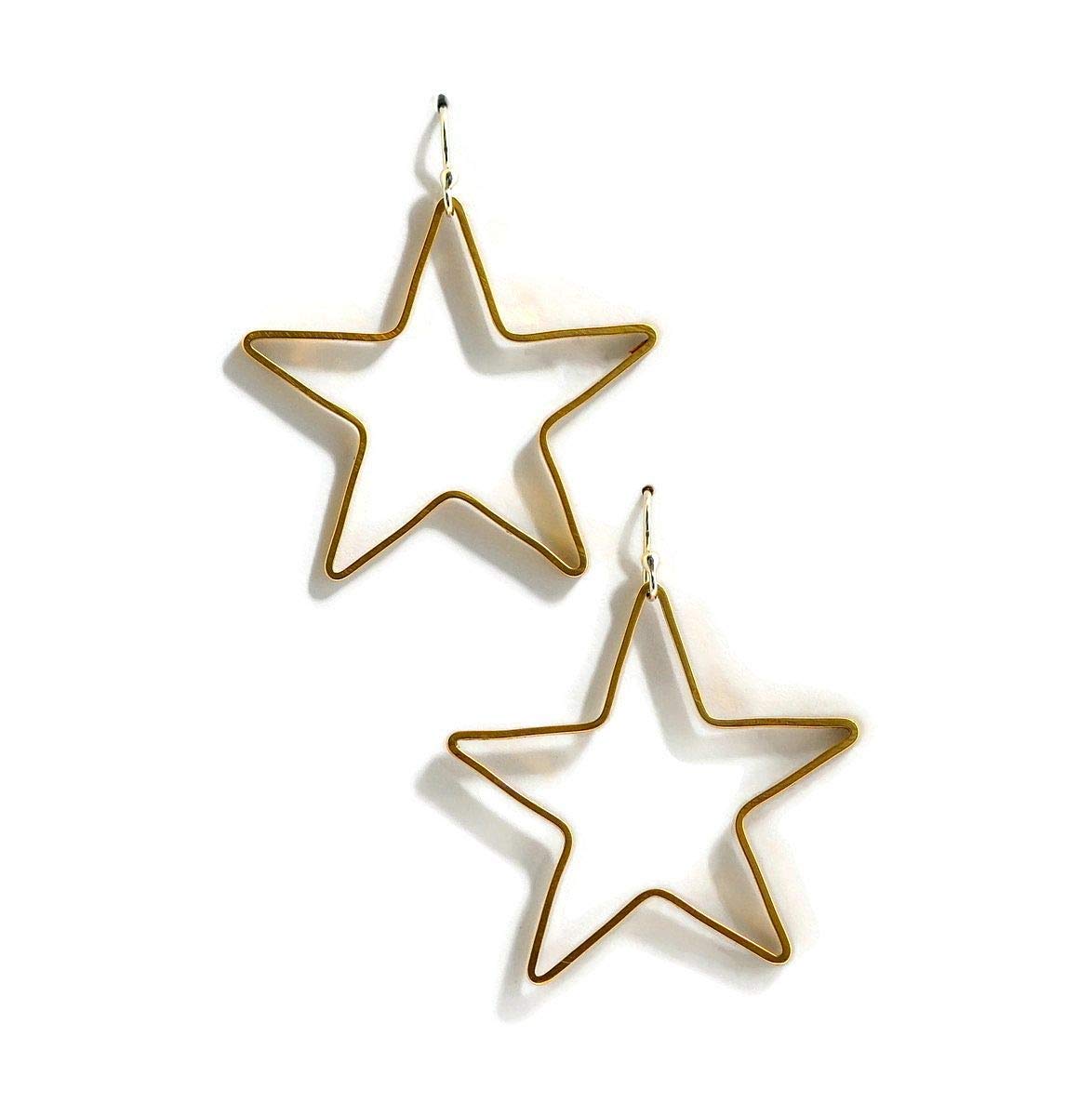 Large star gold brass hoop earrings cowgirl western southwestern dangle earrings for men women