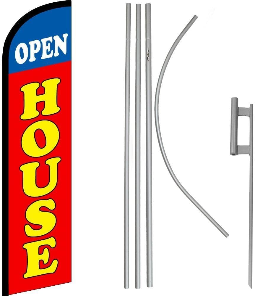 Premium Open HouseRedWindless Flag & 16′ Flagpole KitGround