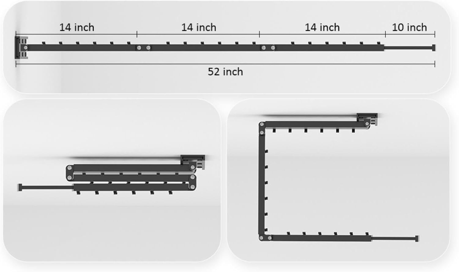 Perchero plegable triple con brazo extendido, estante de secado de ropa montado en la pared para secar al aire, perchero plegable retráctil para