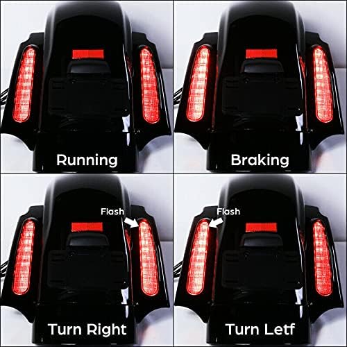 TCMT Alforjas duras de 6 x 9 pulgadas, tapas de altavoz y forros de alfombra + guardabarros trasero LED para Harley Touring Road King Electra Glide