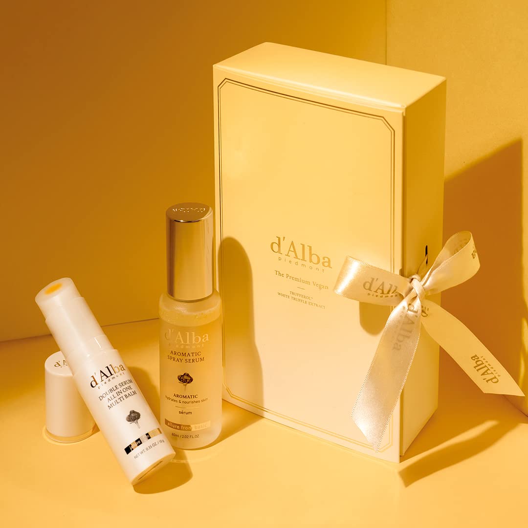 d’Alba – Juego de regalo vegano de trufa blanca italiana para ella, juego de regalo navideño, primer suero aromático en aerosol y bálsamo múltiple
