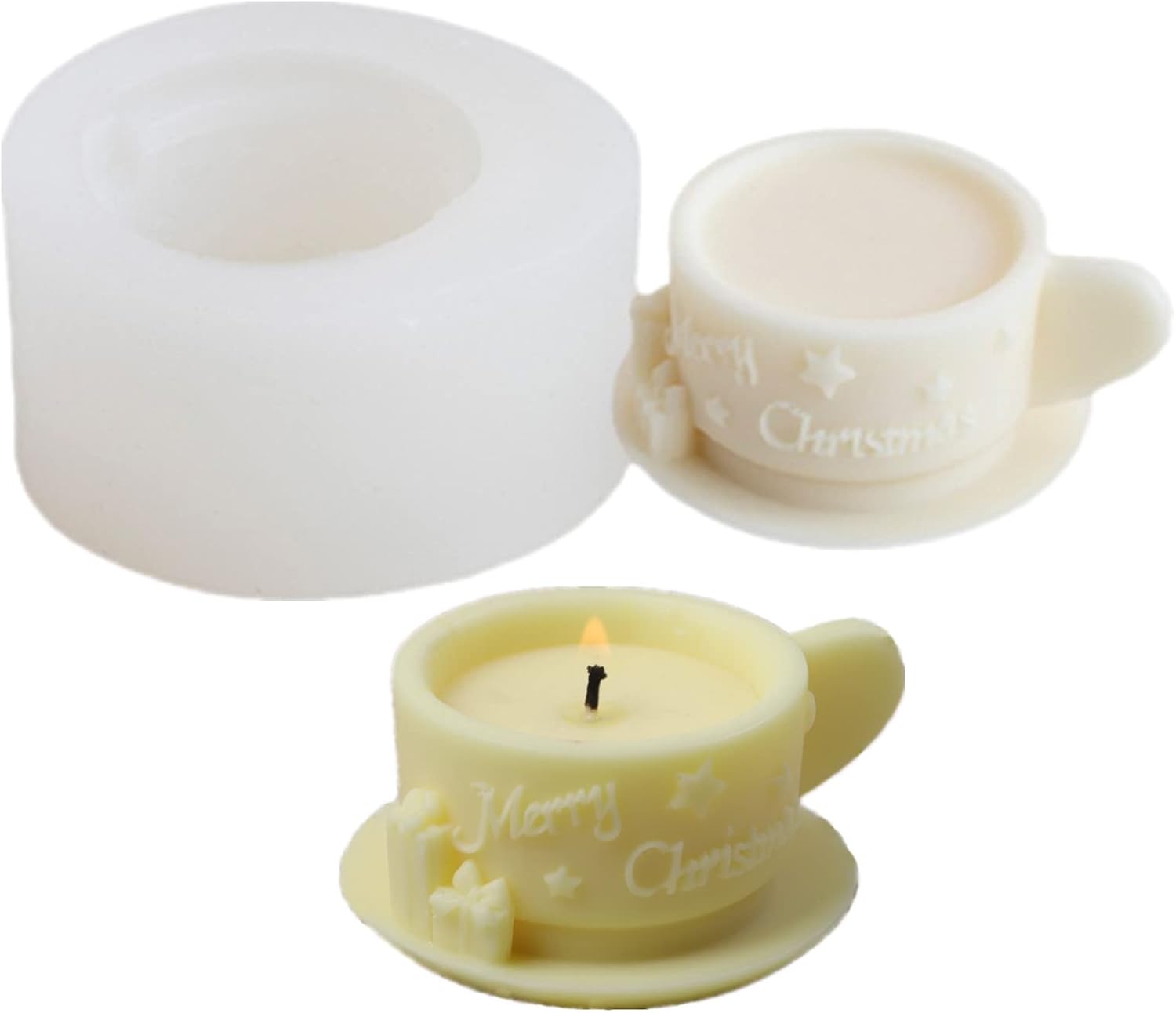 Molde de silicona para velas de copa de Navidad, molde de jabón de cera de soja, molde de fondant, molde de pastel de caramelo de chocolate, yeso,