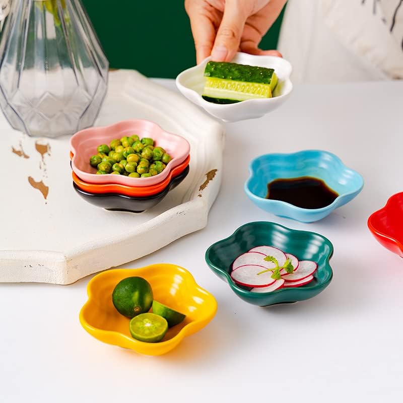 Plato de cerámica con forma de flor de 3.5 pulgadas, mini condimento lateral, platos de condimentoscuenco de salsa de soja para sushi, platos para