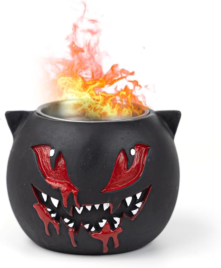 Cuenco para hoguera de mesa  Decoración para fogata de alcohol de gato negro de Halloween, chimenea de mesa de hormigón, decoración interior y