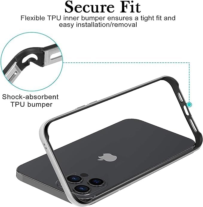 Carcasa rígida delgada con marco de aluminio para iPhone15 Pro, armadura de marco de metal con protección interior suave, protección de borde