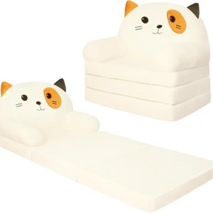 QIUODO Sofá plegable para sala de juegos, sofá abierto de terciopelo 2 en 1 para niños pequeños de 1 a 3 años, cómoda silla infantil para leer y QIUODO Sofá plegable para sala de juegos, sofá abierto de terciopelo 2 en 1 para niños pequeños de 1 a 3 años, cómoda silla infantil para leer y