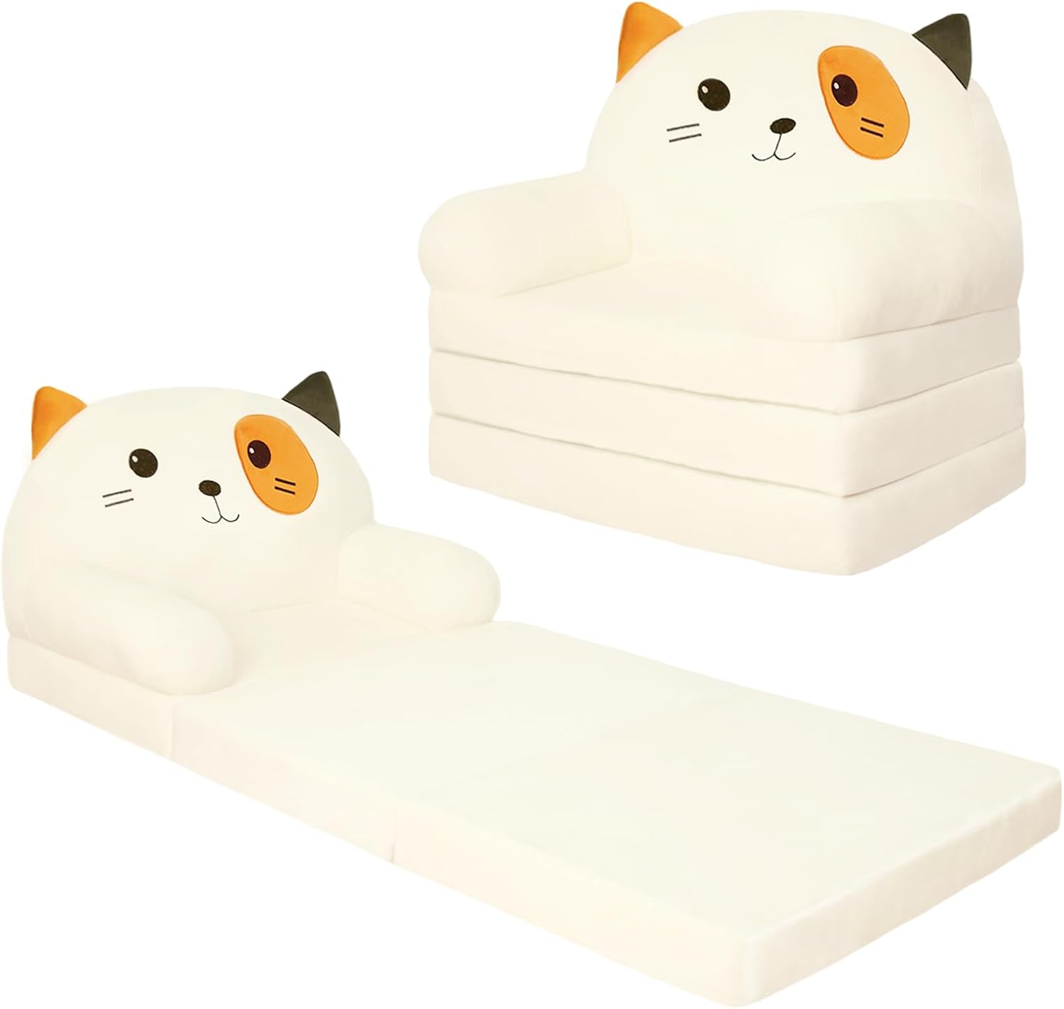 QIUODO Sofá plegable para sala de juegos, sofá abierto de terciopelo 2 en 1 para niños pequeños de 1 a 3 años, cómoda silla infantil para leer y