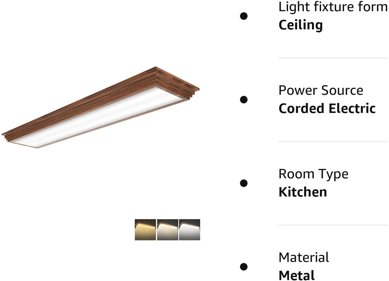 FAITHSAIL Lámpara LED de 4 pies, 48 LED de techo envolvente con 3000 K4000 K5000 K CCT seleccionable, luz LED de cocina de 4 pies con marco de