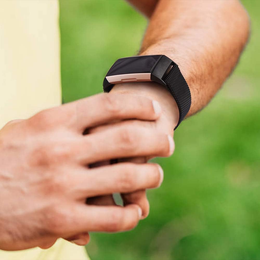 Vancle Bandas de metal para Fitbit Charge 3 BandFitbit Charge 4 Band para mujeres y hombres, malla de acero inoxidable transpirable pulsera con