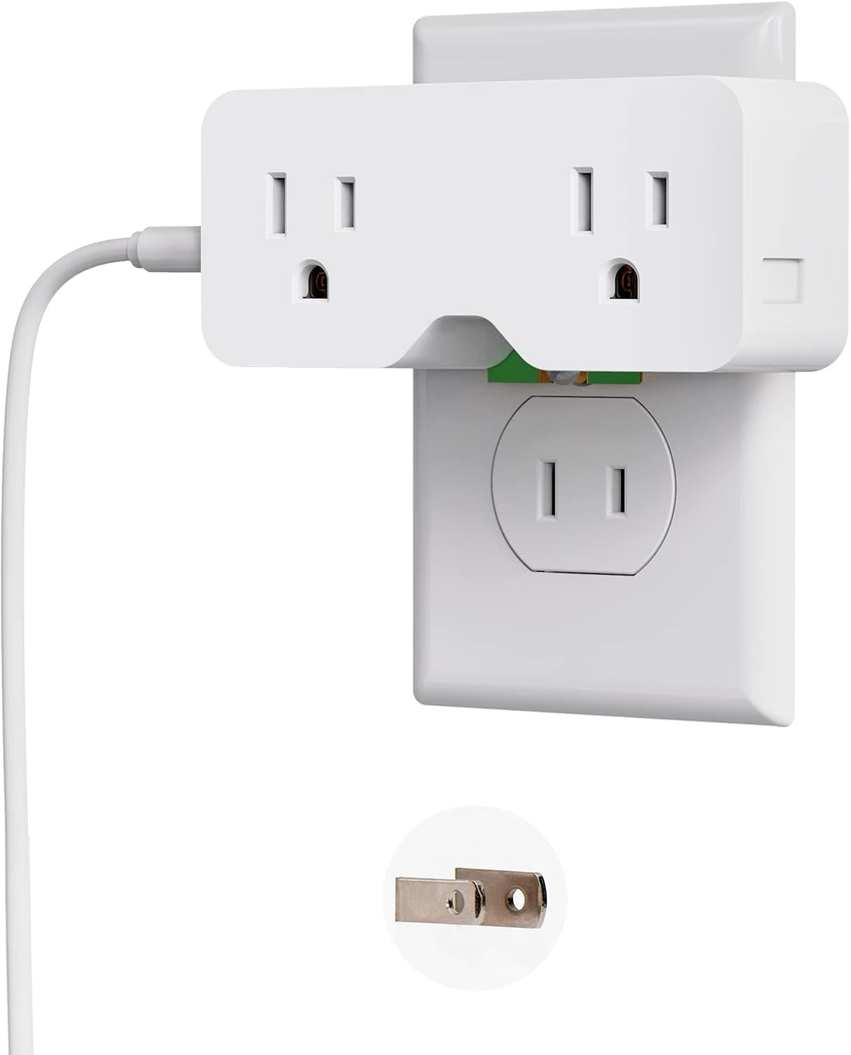 ELEGRP Extensor de toma de corriente, divisor de enchufes múltiples, extensor de pared, 2 a 3 puntas, conexión a tierra, 125 V, certificación ETL,