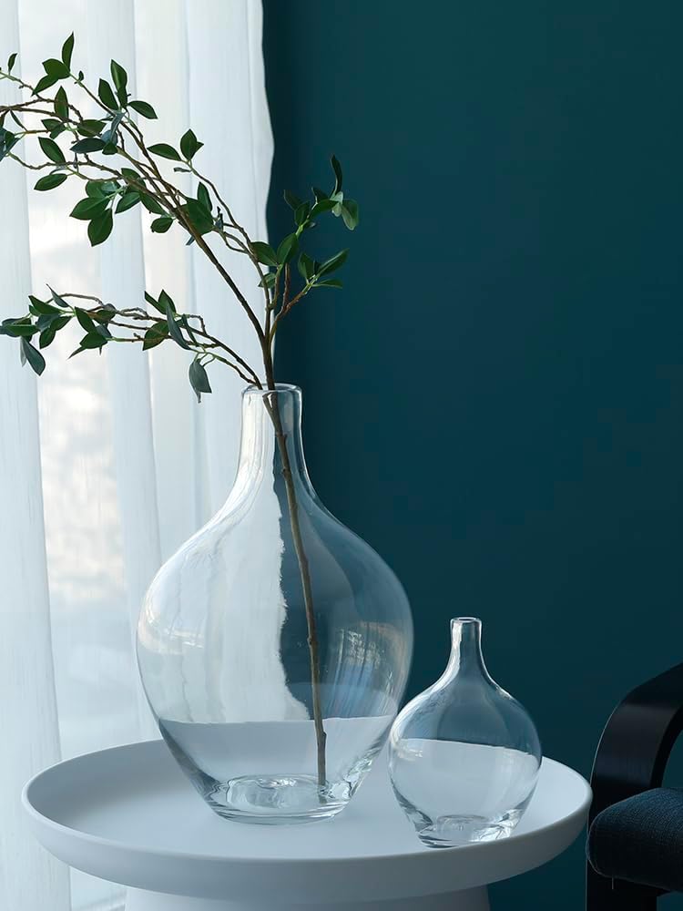 Jarrón grande de 7.9 pulgadas, florero de vidrio transparente, florero decorativo para sala de estar, jarrón de piso de vidrio, jarrón moderno para