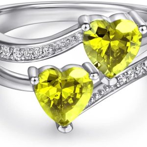 Emsione Anillo de promesa de boda con topacio azul y blanco, chapado en plata de ley 925, con doble corazón Emsione Anillo de promesa de boda con topacio azul y blanco, chapado en plata de ley 925, con doble corazón