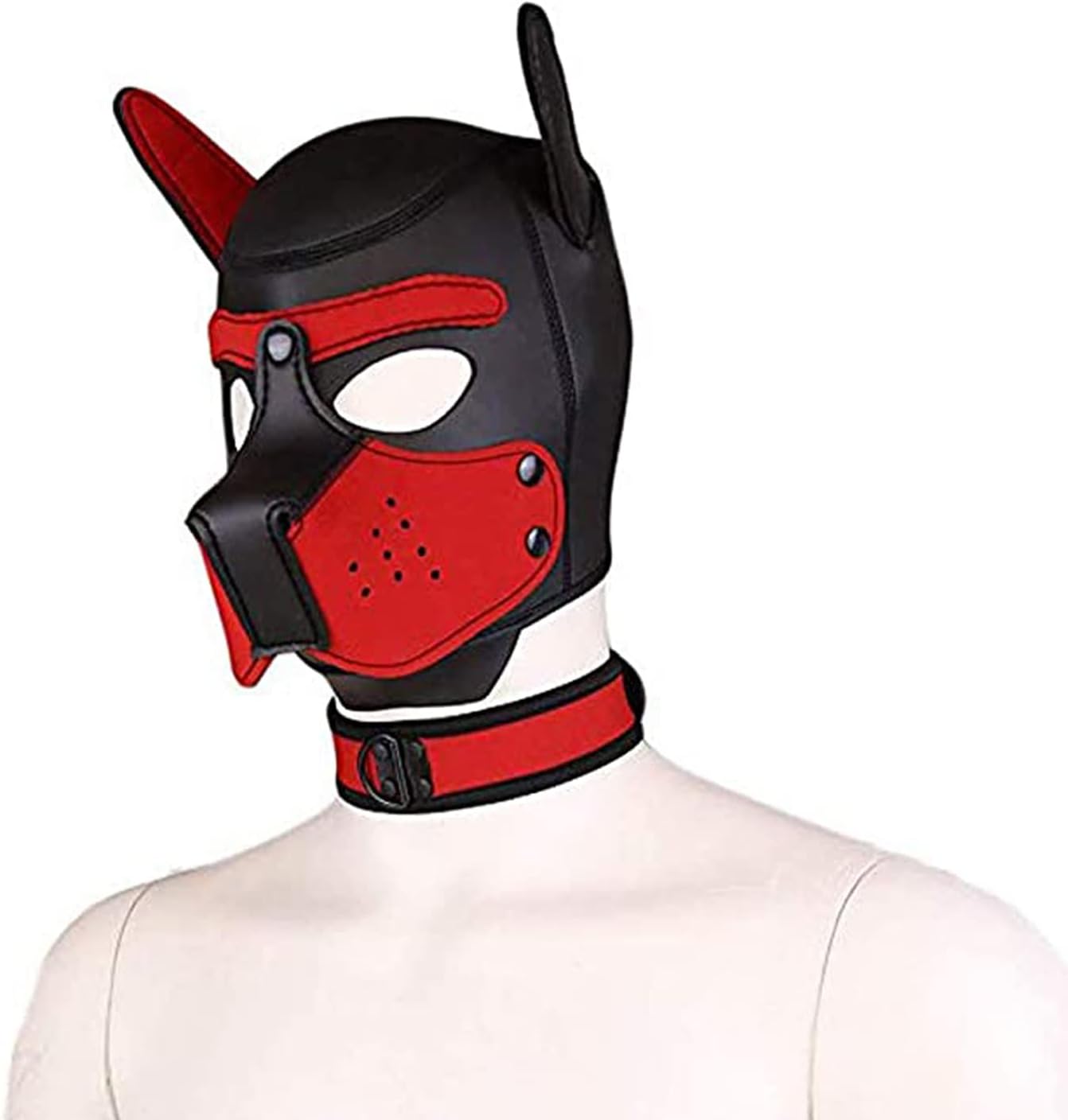 Máscara de neopreno de cara completa para perro con cuello, disfraz novedoso para cachorros, capucha de neopreno para adultos (rojo)