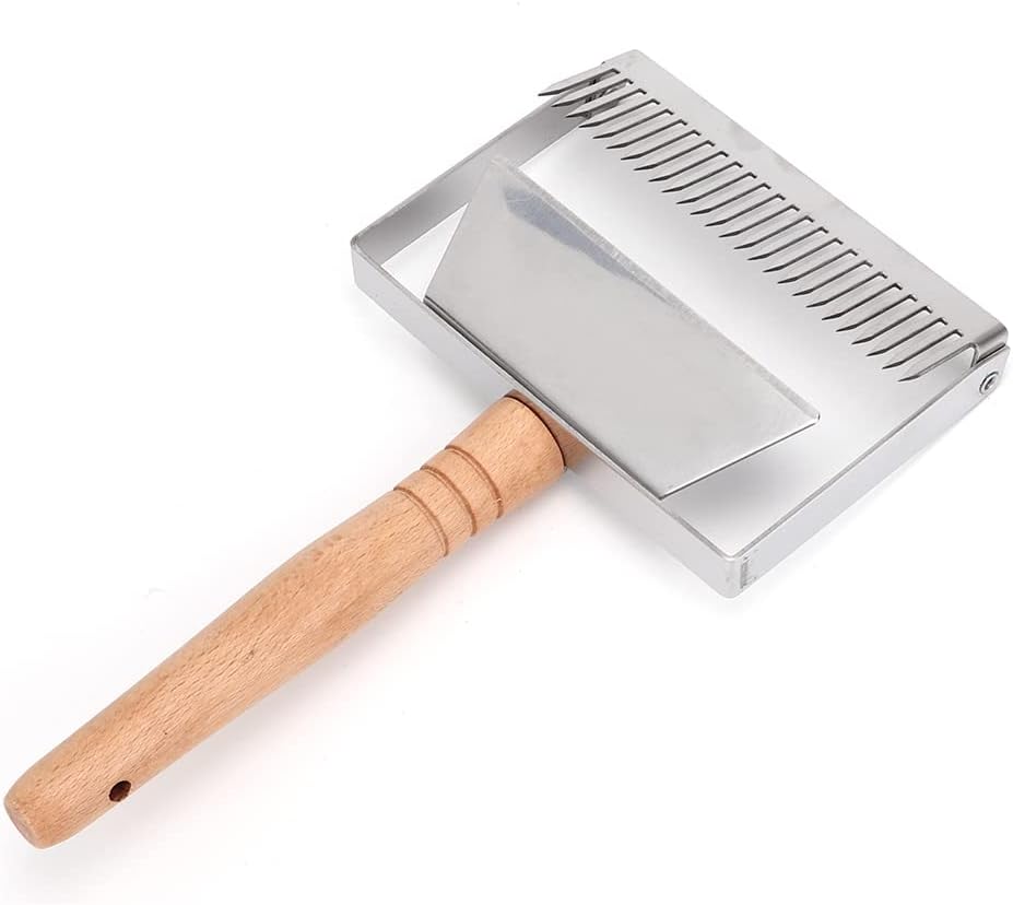 TOPINCN Wide Uncapping Fork, Stainless Steel Beehive Scraper, Ergonomic Wood Handle, Less Wastage and Mess, Beekeeping Apicultural Equipment Tool